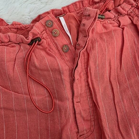 Free People Coral Orange Striped Linen Blend Midi Skirt Drawstring Pockets M - Picture 12 of 14